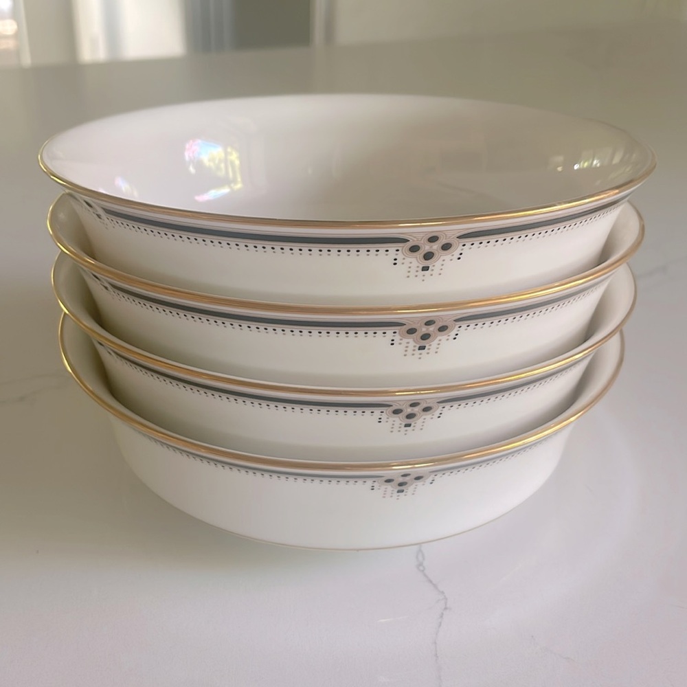 Noritake Evening Gown Gold Trim Fine China Coupe Large  Soup Bowls, set of 4